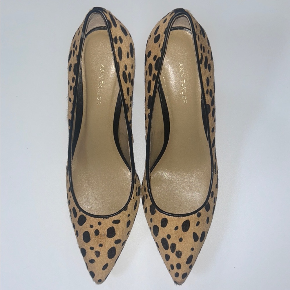 Ann Taylor Calf Hair Leopard Print Heels, Size 6M